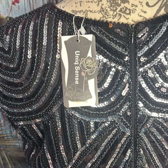 Meet your retro beauty NWT black beaded flapper dress, size XL - Picture 10 of 16